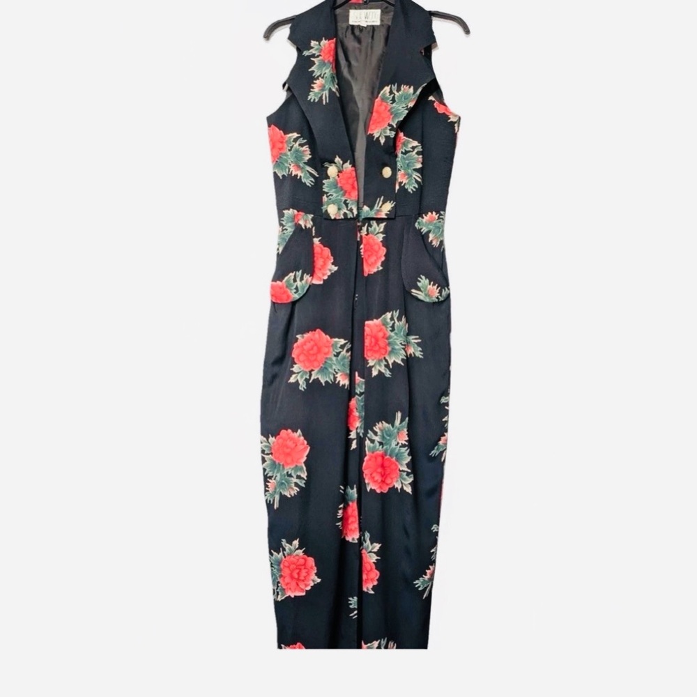 Vintage 90s Y2K Sue Wong Maxi Floral Dress Buttons Zip Up Women’s Small